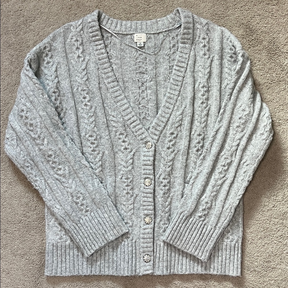 A New Day gray soft gem jewel button down cardigan medium